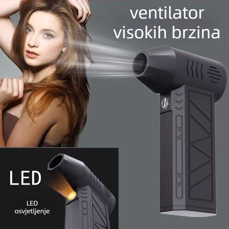Ručni bežični ventilator s bezčetkasti motorom, ugrađena baterija 4000–6000mAh, 4 brzine, USB punjenje