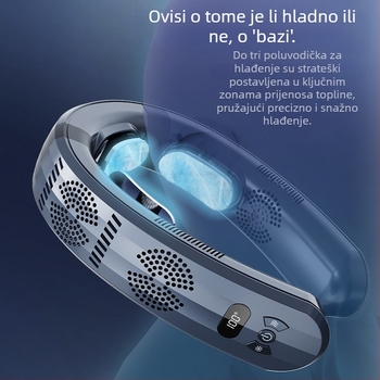 USB bez lopatica ventilator za vrat sa hlađenjem i grijanjem, inteligentna kontrola temperature, 3 brzine, ugrađena baterija 6000mAh, BLDC motor
