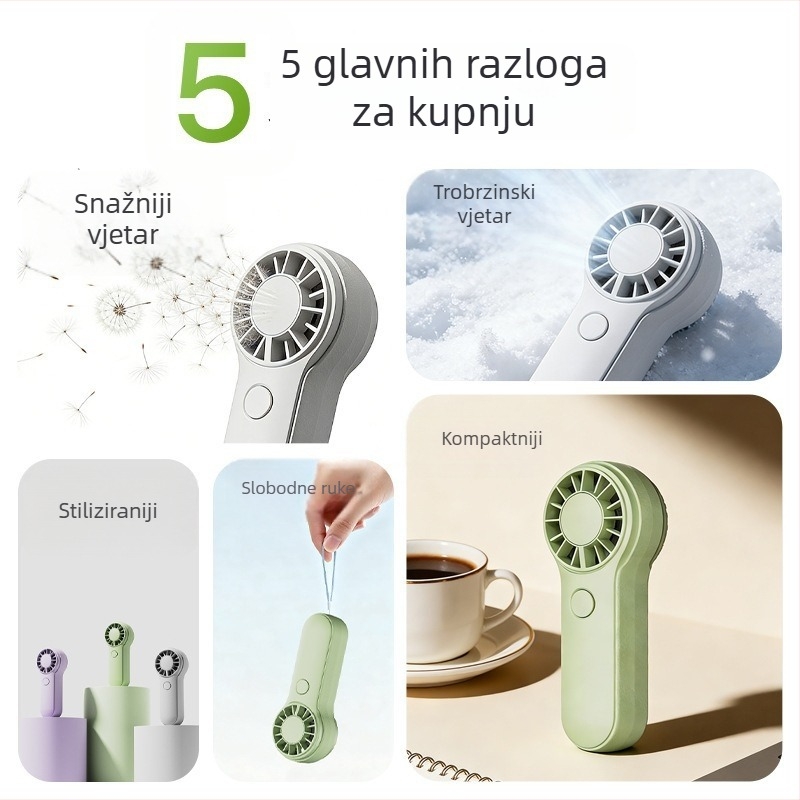 Ručni prijenosni ventilator s 3 postavkama, mini ventilator s ugrađenom baterijom za aktivnosti na otvorenom