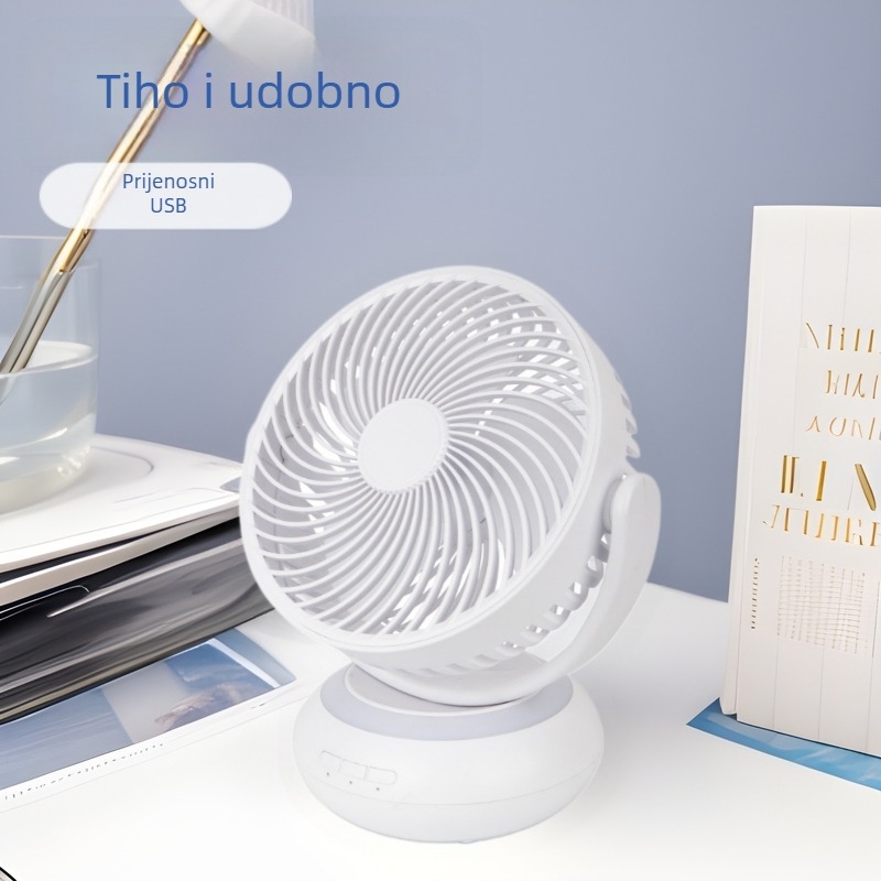 Kompaktni USB stolni ventilator s ugrađenom baterijom, 3 brzine, tihi oscilirajući rad (36-45 dB)