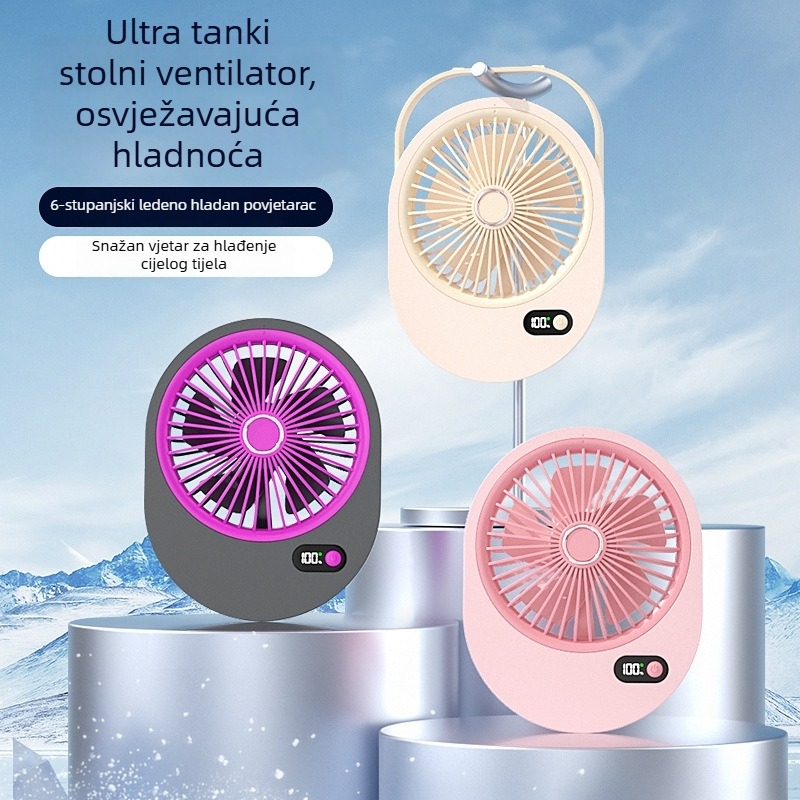 USB punjivi stolni ventilator bez lopatica, ultra-tanko dizajna, kompaktan za studentski dom, ured i vanjsku upotrebu