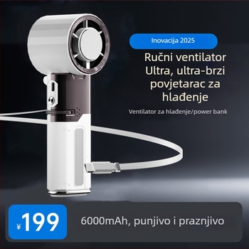 Ljetni prijenosni ručni ventilator s ugrađenom baterijom, hlađenje poluvodičkim sustavom, turbinski dizajn, USB napajanje