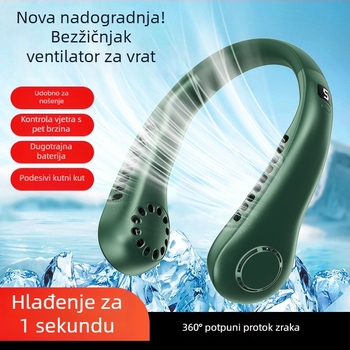 USB ventilator za vratom s digitalnim zaslonom, 5 brzina, ugrađena baterija 1200-2000 mAh, buka ispod 36 dB, 5V/5W, 6+ lopatica