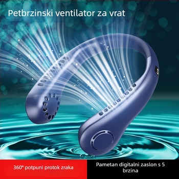 USB ventilator za vratom s digitalnim zaslonom, 5 brzina, ugrađena baterija 1200-2000 mAh, buka ispod 36 dB, 5V/5W, 6+ lopatica
