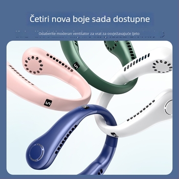 USB ventilator za vratom s digitalnim zaslonom, 5 brzina, ugrađena baterija 1200-2000 mAh, buka ispod 36 dB, 5V/5W, 6+ lopatica