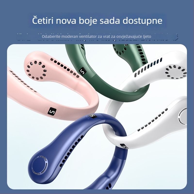 USB ventilator za vratom s digitalnim zaslonom, 5 brzina, ugrađena baterija 1200-2000 mAh, buka ispod 36 dB, 5V/5W, 6+ lopatica
