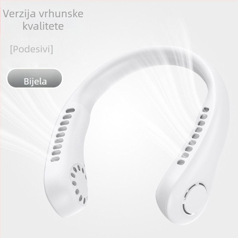 USB ventilator za vratom s digitalnim zaslonom, 5 brzina, ugrađena baterija 1200-2000 mAh, buka ispod 36 dB, 5V/5W, 6+ lopatica