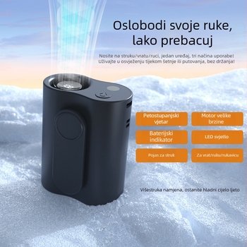 3-u-1 ventilator za pojas, vrat i ruku s ugrađenom baterijom 2000–4000 mAh, 5 brzina, USB napajanje, brushless motor, buka <36 dB