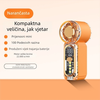 X699 Mini ručni ventilator visoke brzine, USB punjenje, ugrađena baterija, 5 brzina, prenosni za vanjsku upotrebu
