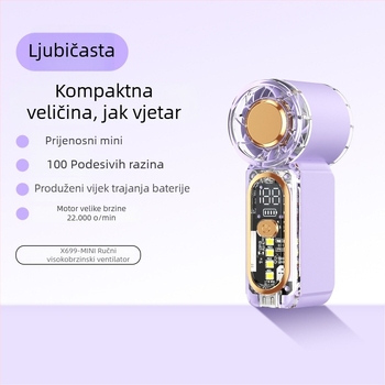 X699 Mini ručni ventilator visoke brzine, USB punjenje, ugrađena baterija, 5 brzina, prenosni za vanjsku upotrebu