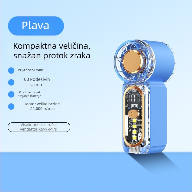 X699 Mini ručni ventilator visoke brzine, USB punjenje, ugrađena baterija, 5 brzina, prenosni za vanjsku upotrebu