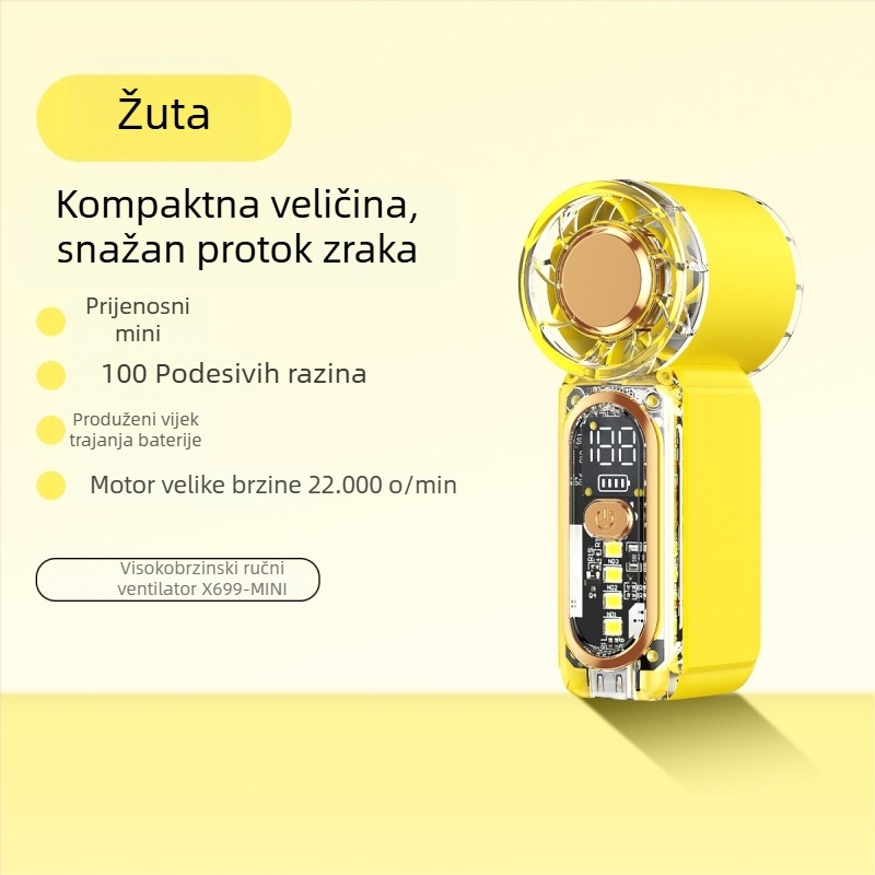 X699 Mini ručni ventilator visoke brzine, USB punjenje, ugrađena baterija, 5 brzina, prenosni za vanjsku upotrebu