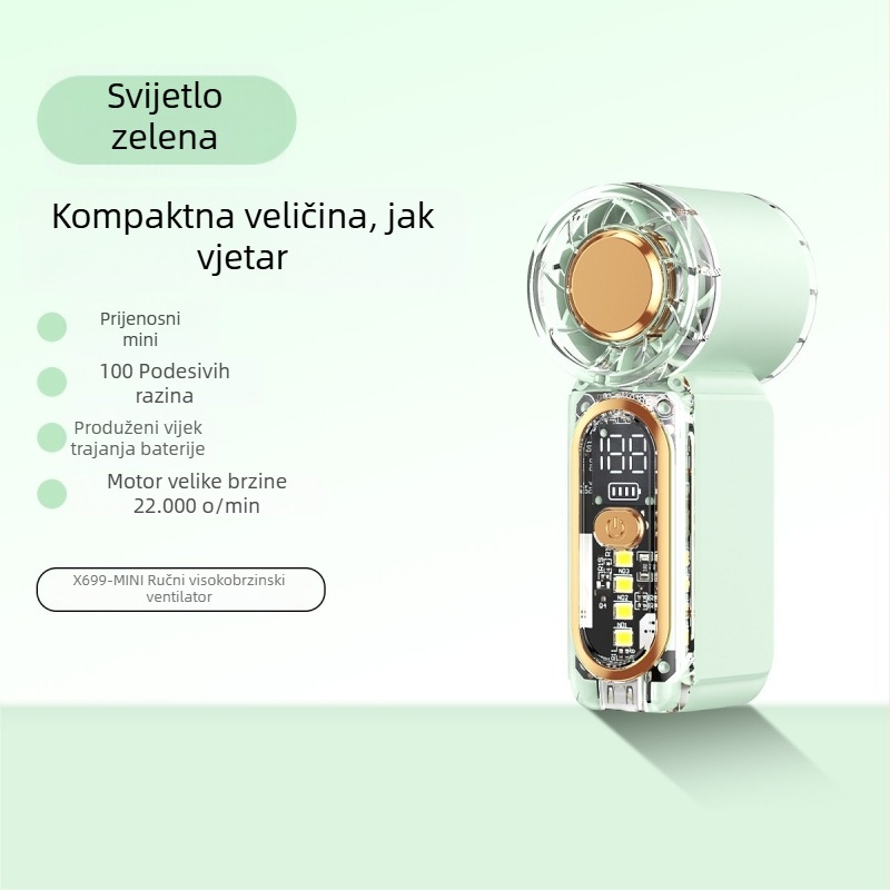 X699 Mini ručni ventilator visoke brzine, USB punjenje, ugrađena baterija, 5 brzina, prenosni za vanjsku upotrebu