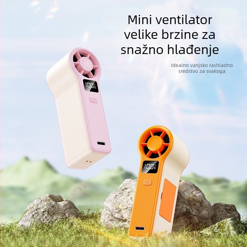 GF8 visokok brzinski ručni ventilator s USB punjenjem, dizajn turbine, digitalni zaslon i ogledalo, lagan i prijenosan
