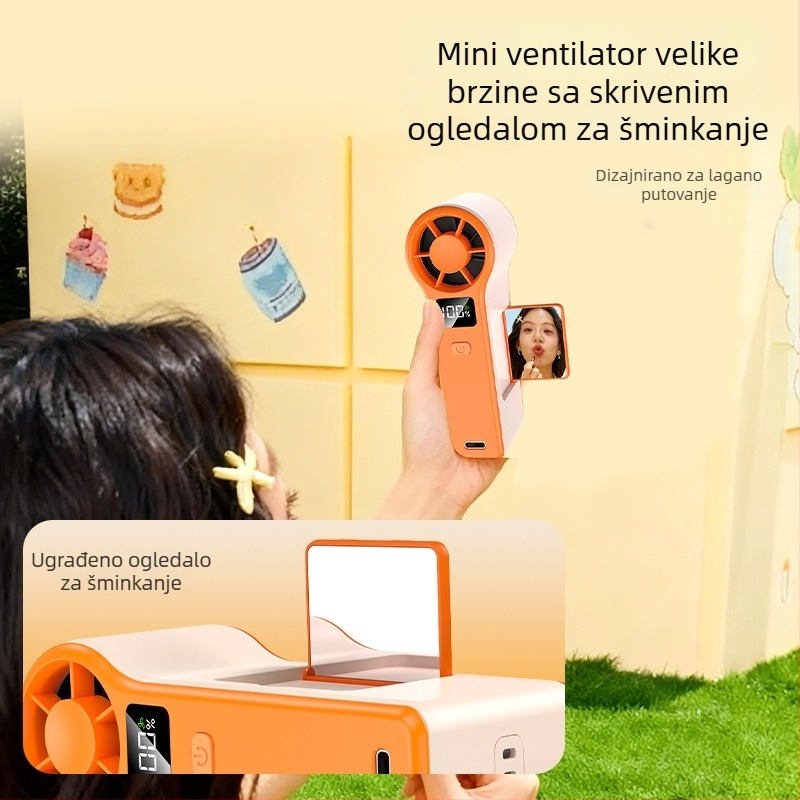 GF8 visokok brzinski ručni ventilator s USB punjenjem, dizajn turbine, digitalni zaslon i ogledalo, lagan i prijenosan