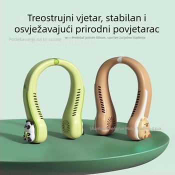 Ventilator bez lopatica za vratom, s ugrađenom baterijom, USB napajanje, 3 brzine, niska buka, prenosni vanjski ventilator