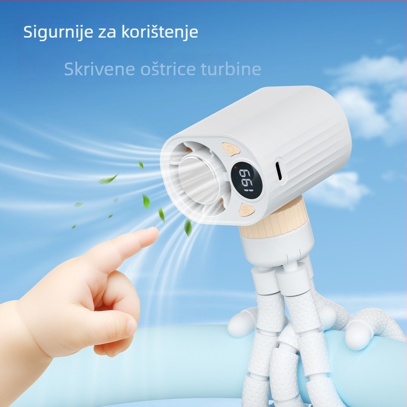 Prijenosni ventilator u obliku hobotnice, s ugrađenom baterijom, termoelektrično hlađenje i hlađenje ledom, USB punjenje, inovativan turbinski dizajn
