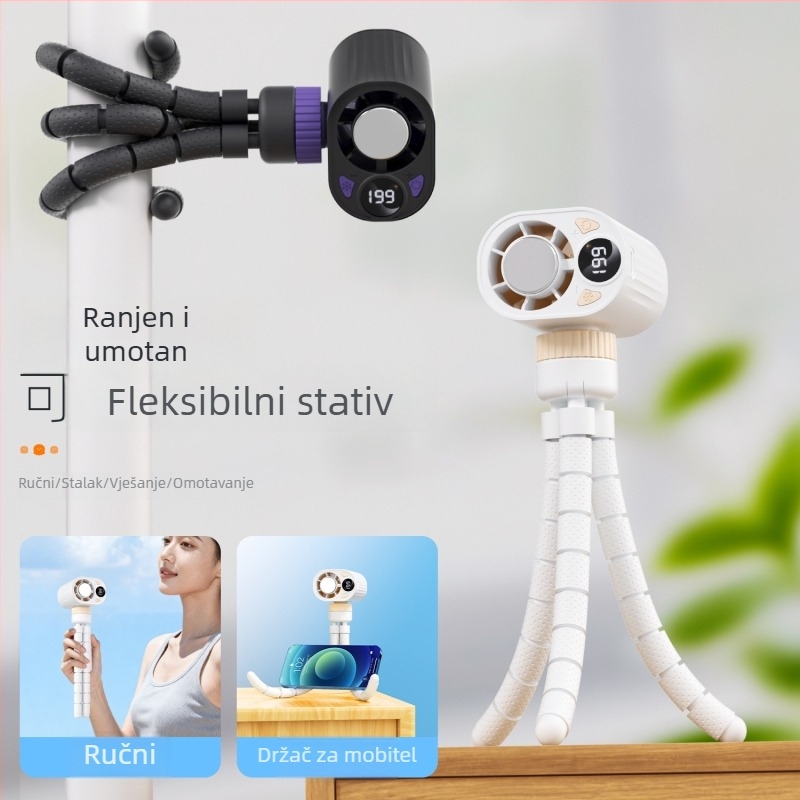 Prijenosni ventilator u obliku hobotnice, s ugrađenom baterijom, termoelektrično hlađenje i hlađenje ledom, USB punjenje, inovativan turbinski dizajn