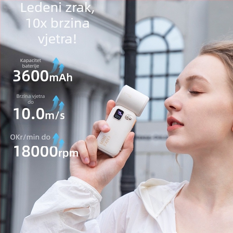 Novi ručni ventilator s digitalnim zaslonom, visoka brzina, snažan protok zraka, prijenosni turbinski ventilator bez lopatica