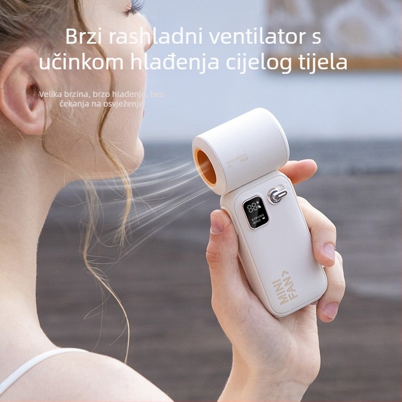 Novi ručni ventilator s digitalnim zaslonom, visoka brzina, snažan protok zraka, prijenosni turbinski ventilator bez lopatica