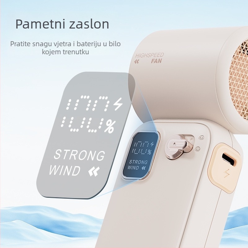 Novi ručni ventilator s digitalnim zaslonom, visoka brzina, snažan protok zraka, prijenosni turbinski ventilator bez lopatica