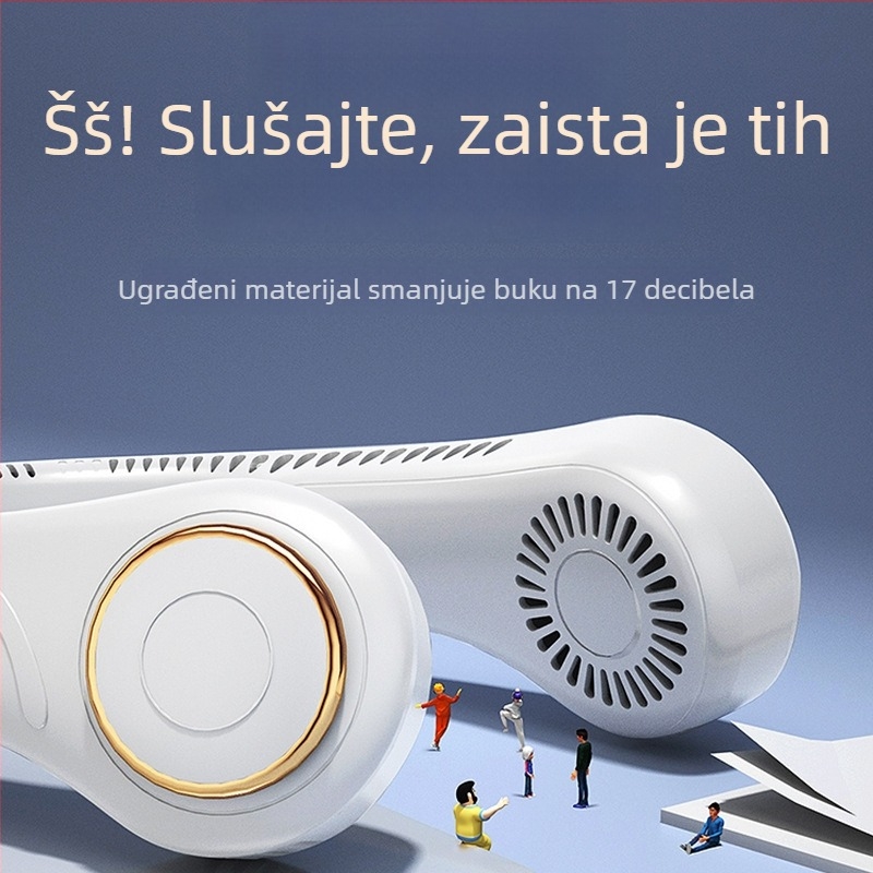 USB ventilator za vrat bez lopatica, s ugrađenom baterijom, 3 brzine, zvuk ispod 36 dB