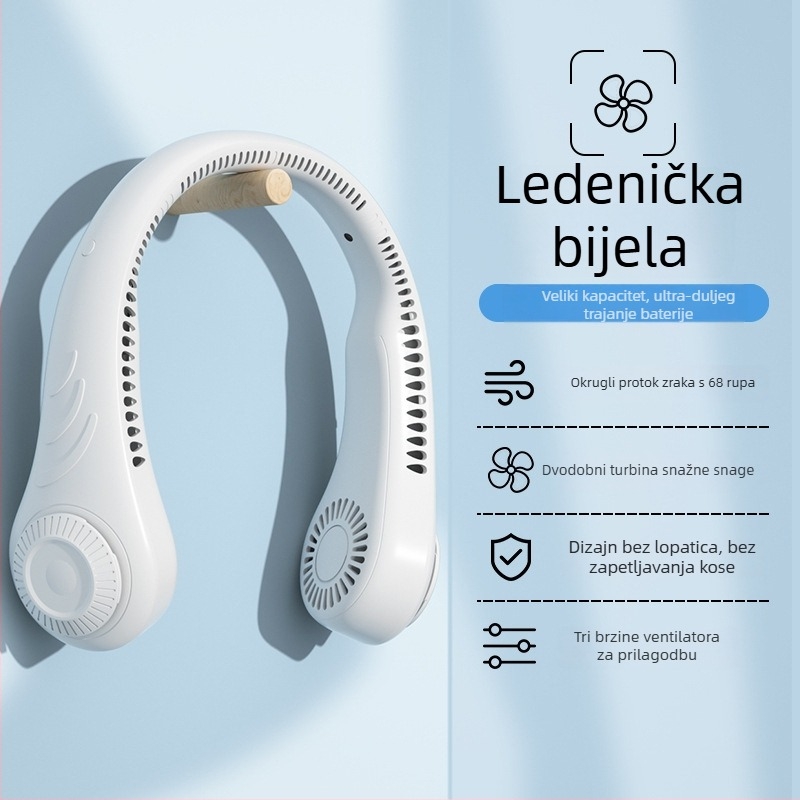 USB ventilator za vrat bez lopatica, s ugrađenom baterijom, 3 brzine, zvuk ispod 36 dB