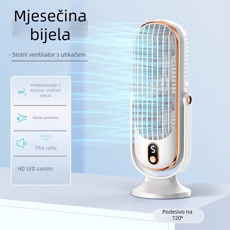 Stolni prijenosni USB ventilator s ugrađenom baterijom, oscilirajuća glava, za automobil i dom, motor bez četkica