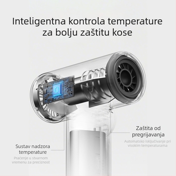 USB punjivo bežično sušilo za kosu, 200W motor s četkama, hladan/topli zrak, 3 brzine protoka zraka, zaštita od pregrijavanja