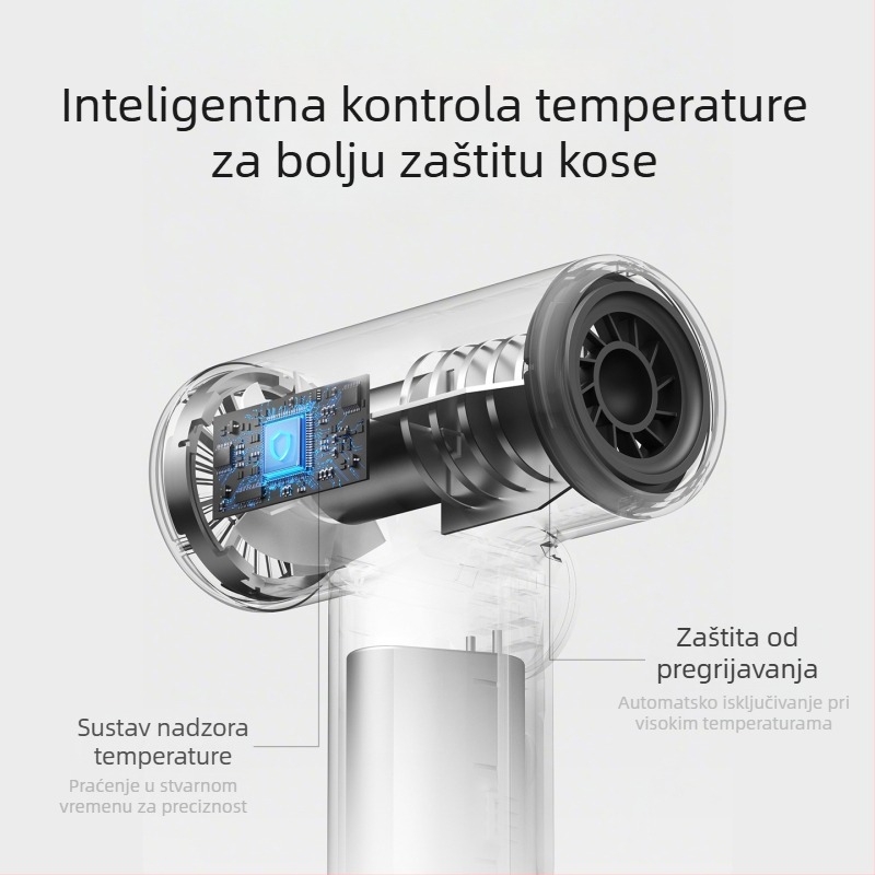 USB punjivo bežično sušilo za kosu, 200W motor s četkama, hladan/topli zrak, 3 brzine protoka zraka, zaštita od pregrijavanja