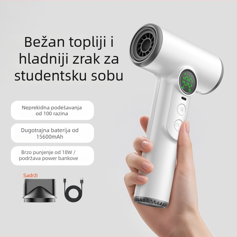USB punjivo bežično sušilo za kosu, 200W motor s četkama, hladan/topli zrak, 3 brzine protoka zraka, zaštita od pregrijavanja