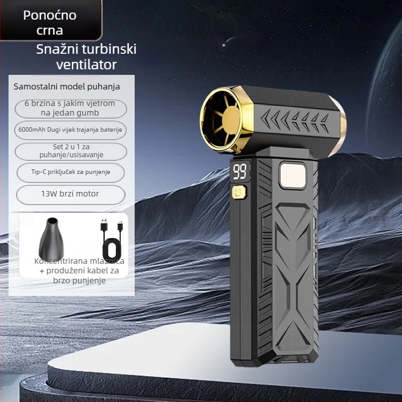 Prijenosni turbo puhač zraka sa 6 brzina, ručni, punjivi kamping mini ventilator