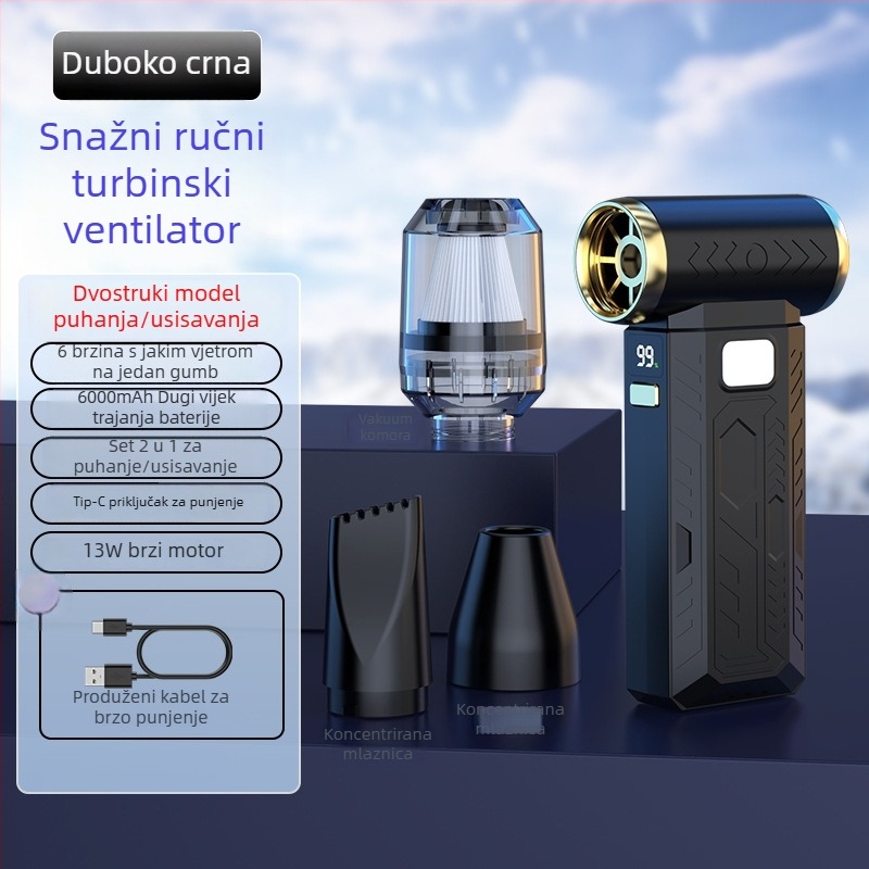 Prijenosni turbo puhač zraka sa 6 brzina, ručni, punjivi kamping mini ventilator