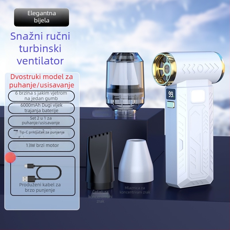 Prijenosni turbo puhač zraka sa 6 brzina, ručni, punjivi kamping mini ventilator