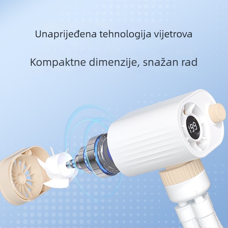 Ručni bezlopatni mini ventilator s USB napajanjem, brushless motor, nepostepena regulacija brzine, ugrađena baterija 1200–2000 mAh