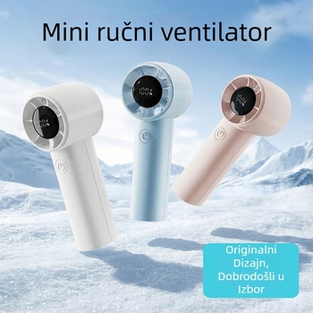 Ručni bezčetkasti ventilator, USB punjiv, motor bez četkica, ugrađena baterija 1200–2000 mAh, 5 brzina, težina 90 g