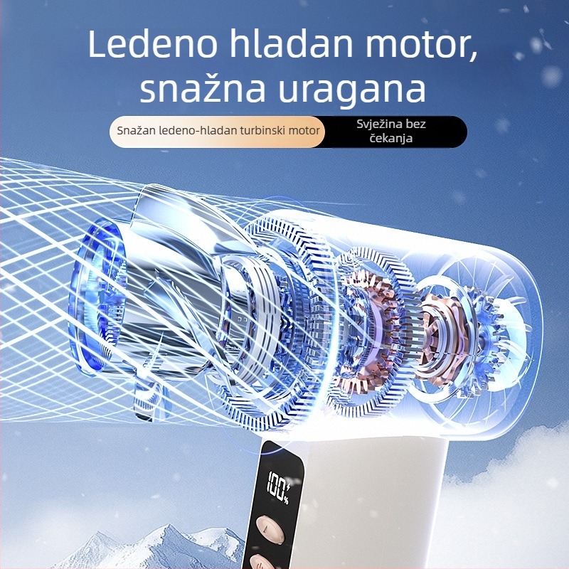 Prijenosni USB ventilator s digitalnim zaslonom, bez lopatica, brushless motor, ugrađena baterija 1200-2000mAh, 100 razina brzine zraka