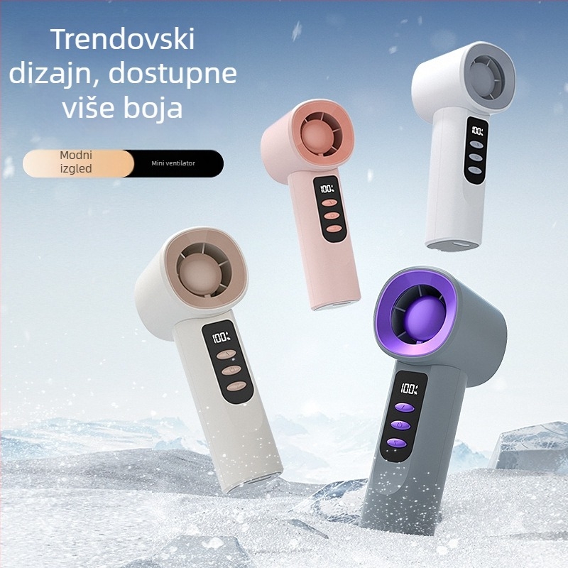 Prijenosni USB ventilator s digitalnim zaslonom, bez lopatica, brushless motor, ugrađena baterija 1200-2000mAh, 100 razina brzine zraka