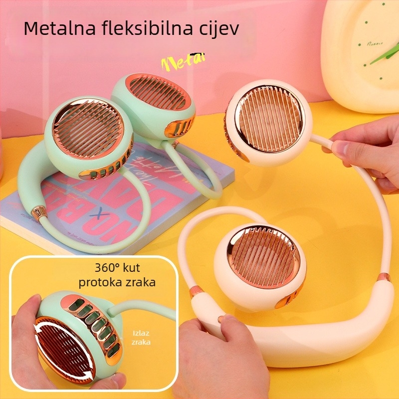 USB punjivi ventilator za vrat, prenosni za vanjsku upotrebu, 3 brzine, zamjenjiva baterija 1000–1200 mAh