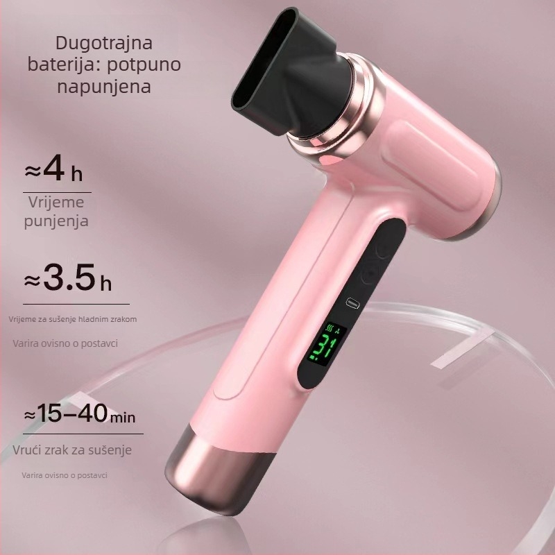 Bežični USB sušilo za kosu, bezčetkasti motor, 200 W, 5 V, 3 brzine, hladan/topli zrak