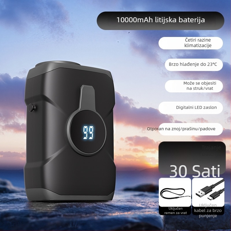 12000mAh pojasni ventilator bez lopatica, USB punjivi, prijenosni za vanjsku upotrebu, 3 brzine