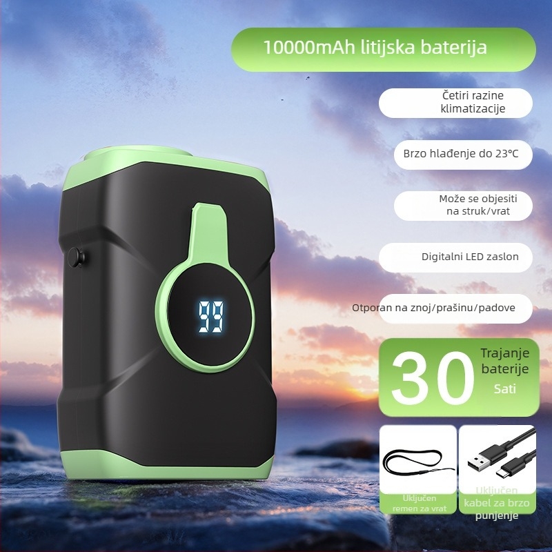 12000mAh pojasni ventilator bez lopatica, USB punjivi, prijenosni za vanjsku upotrebu, 3 brzine