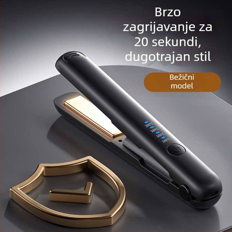 Bežični dvostruki stajler za kosu – ravnanje i uvijanje, keramički premaz, USB napajana litij baterija, podesiva temperatura, pogodno za mokru i suhu kosu