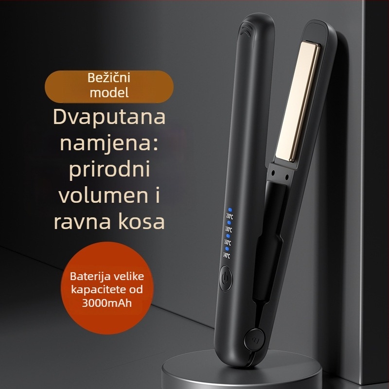 Bežični dvostruki stajler za kosu – ravnanje i uvijanje, keramički premaz, USB napajana litij baterija, podesiva temperatura, pogodno za mokru i suhu kosu