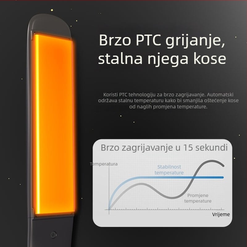 Dvostrano namijenjena pegla za kosu s titanijskom legiranim grijaćom pločom, 5 razina temperature, 50W, kabelsko napajanje 110–220V