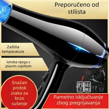 Kućni sušilo za kosu s četkasti motorom, 3 brzine protoka zraka, negativni ioni, konstantna temperatura, njegovanje kose
