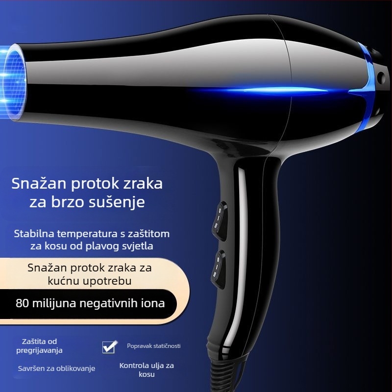 Kućni sušilo za kosu s četkasti motorom, 3 brzine protoka zraka, negativni ioni, konstantna temperatura, njegovanje kose