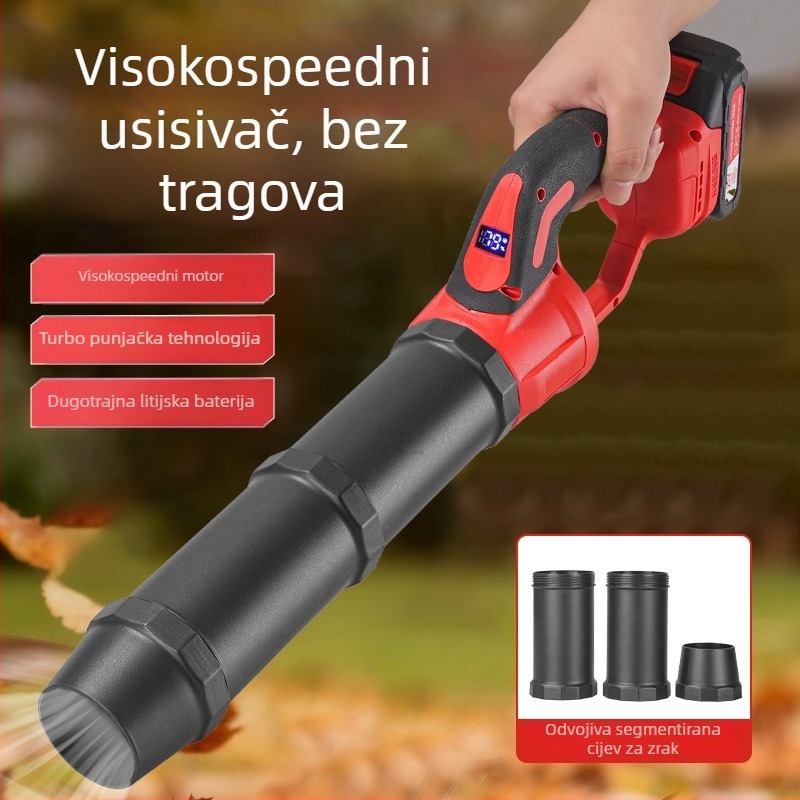 Ručni puh za lišće s litijskom baterijom — za vanjsku upotrebu (snijeg, lišće, prašina), snažan protok zraka; bez usisavanja (Napon: 21V; Raspon napona: AC 50V-DC 250V)