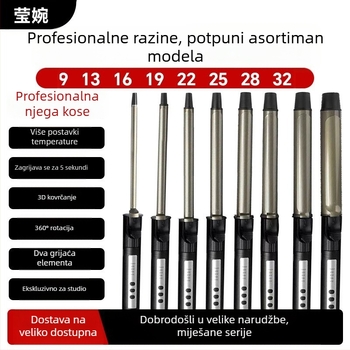 Rotirajući električni uvijač za studijski makeup - profesionalni uvijač za kosu s promjenjivim promjerom 9–32 mm, 4 stupnja kontrole temperature, žično napajanje