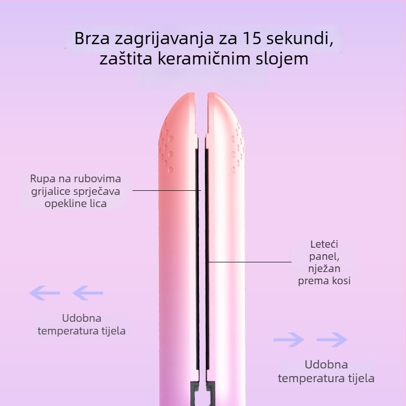 Električni uređaj za ravnanje i kovrčanje kose, mokra i suha upotreba, bez oštećenja kose, podesiva temperatura, ploče za ravnanje, glačanje šiški